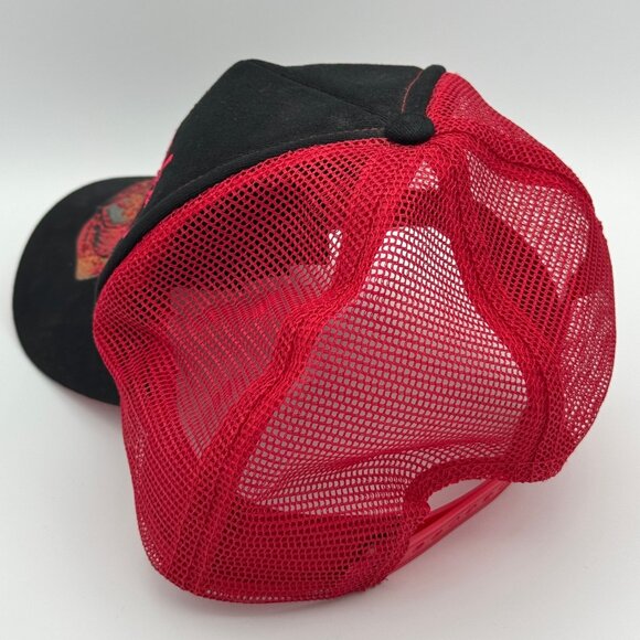 Genuine Harley Davidson Black Red Flames Bling Rhineston Truckers Cap Hat Womens - Picture 3 of 5